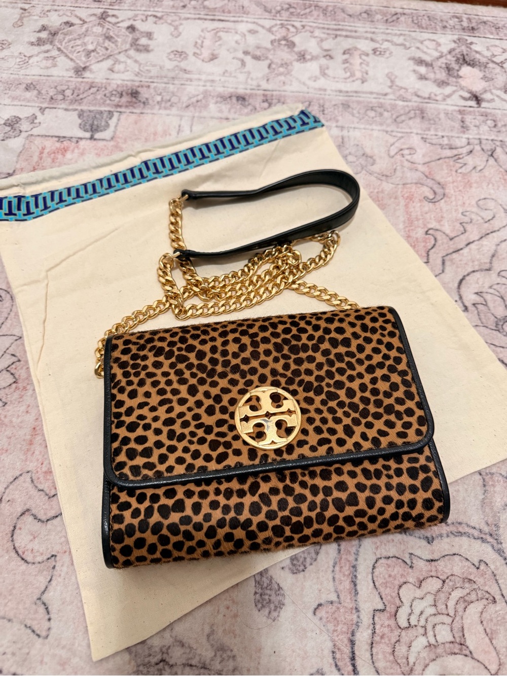 Tory Burch Leopard Print Chain Shoulder Bag - Gold Hardware